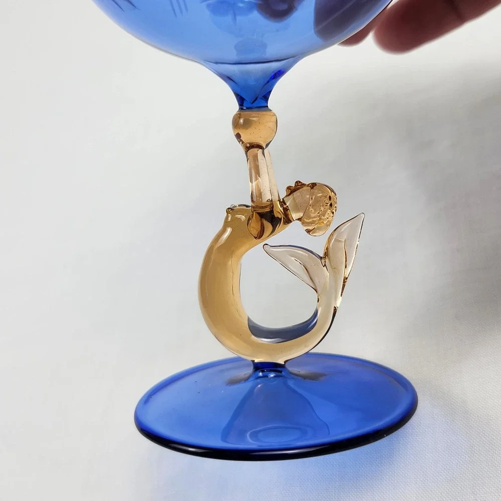VTG Art Deco Bimini Glass Fritz Lampl Austria Nude Mermaid 1920s Blue Amber